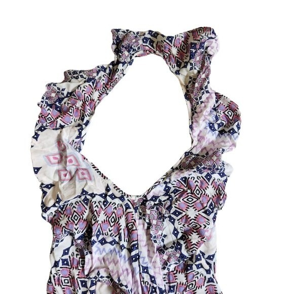 Express Pink Blue White Multicolor Geometric Print Ruffle Neck Halter Top XS - Picture 3 of 10